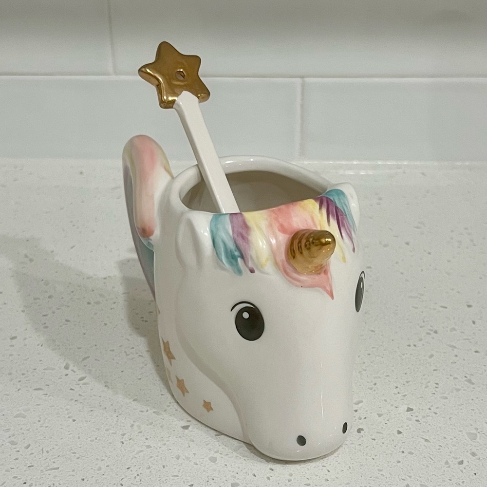 NEW! Rainbow Unicorn with Star Spoon Mug Set